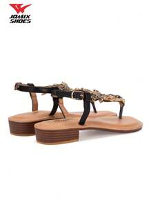JOMIX Sandali estivi da donna, scarpe aperte da donna, sandali gioiello donna, ciabatte mare donna, sandali con tacco basso, design con pietre preziose, lucidi, con chiusura regolabile, eleganti scarpe da donna per l'estate