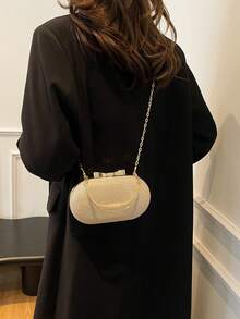 时尚迷你闪亮金属链条亮片便携金色女士晚宴包，精致优雅，适合婚礼、派对等场合，斜挎设计，完美搭配节日派对礼服、晚礼服和亮片连衣裙，也适用于新年等场合。 - 金色 - 查看 8