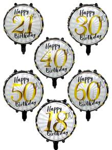 Balon folie auriu și negru de 18 inch, 5 buc/set, baloane rotunde cu numere pentru aniversarea a 21-a, 30-a, 40-a, 50-a, 60-a de ani, potrivit pentru petrecere aniversară, decor pentru petrecere de ziua de naștere