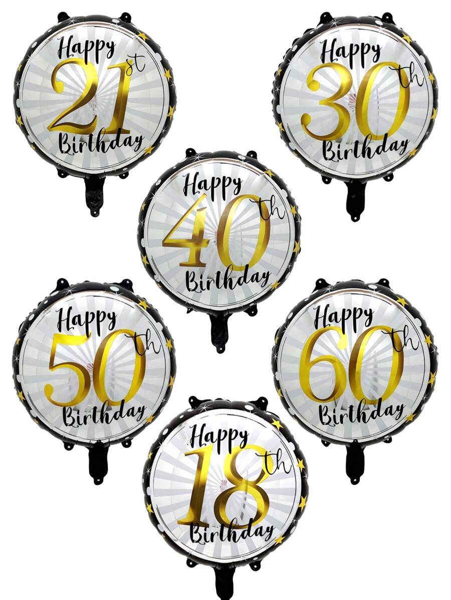 Balon folie auriu și negru de 18 inch, 5 buc/set, baloane rotunde cu numere pentru aniversarea a 21-a, 30-a, 40-a, 50-a, 60-a de ani, potrivit pentru petrecere aniversară, decor pentru petrecere de ziua de naștere
