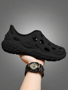 Men's Anti-Slip Backless Beach Sandals, Couples Casual Soft Bottom EVA Hollow Wading Water Shoes, Black Breathable Sports Sneakers - Black - View 7