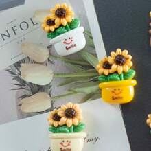 5pcs Sunflower Pot Mixing Colors Fridge Magnets, Cute Decorative Magnets, Personalized Refrigerator Stickers For Kitchen, Office, Whiteboard, Storage Cabinets And Dishwasher, Kitchen & Home Decoration, Christmas Gifts Holiday And Party Favors