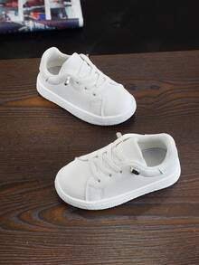 1 Pair Infant Sports Shoes, Fashionable, Comfortable, Non-Slip, Wear-Resistant, Solid Color Girls Sports Shoes, Lightweight, Easy Slip-On, Minimalist Style Boys Casual Shoes, Mold Last Craft, Stable & Secure Fit, Suitable For Daily Wear And Running - 白色 - 查看 2