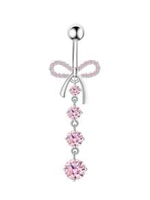 1 peça de piercing de umbigo em aço inoxidável, elegante e versátil, com strass, laço, borla, coração, borboleta e flor, adequado para mulheres, presente requintado