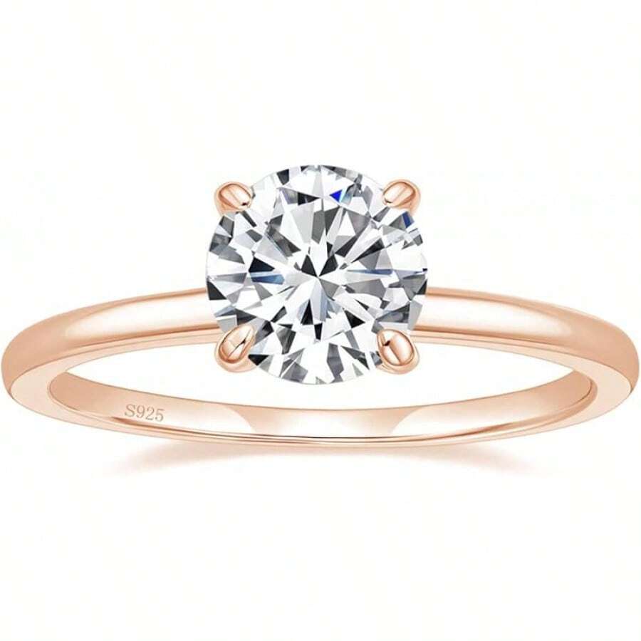 EAMTI 1.5CT 925 Sterling Silver Engagement Rings Round Cut Solitaire Cubic Zirconia CZ Wedding Promise Rings Her Wedding Bands Women Size 3-11 - 玫瑰金 - 查看 1