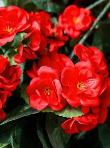 4/2pcs Artificial Shrubs Geraniums Realistic UV Protected Red Pink Begonia Flowers With Green Foliage For Indoor & Outdoor Decor, Perfect For Garden, Porch, Patio, Window Box, And Hanging Planter, Garden Decor , Christmas, Halloween, Thanksgiving, Valentine's,Maintenancefree Plants, Artificial Outdoor Flowers Shrubs