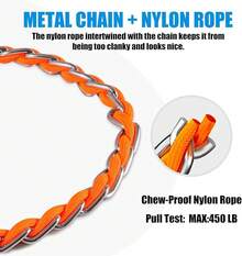 Dog Leash Chew Proof, Chain Leash Anti Chew Dog Leash For Large Dogs Heavy Duty, Indestructible Metal Leash Anti Bite Chain Link With Woven Cord Soft Padded Handle (Orange, 5FT) - 橘色 - 查看 4