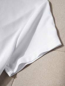 Camiseta de manga corta con cuello redondo y estampado de lazos para mujer, top deportivo informal - Blanco - Ver 4