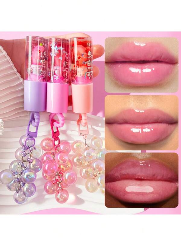 1 PIEZA Brillo de labios con pendiente de uva - Cambia de color, voluminizador, de larga duración, hidratante con brillo