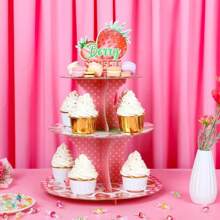 1pc Strawberry Cupcake Stand - Berry Sweet Birthday Party Decorations, 3 Tier Round Strawberry Themed Dessert Tower Stand, Cupcake Holder Stand For Sweet One Birthday Party Decorations