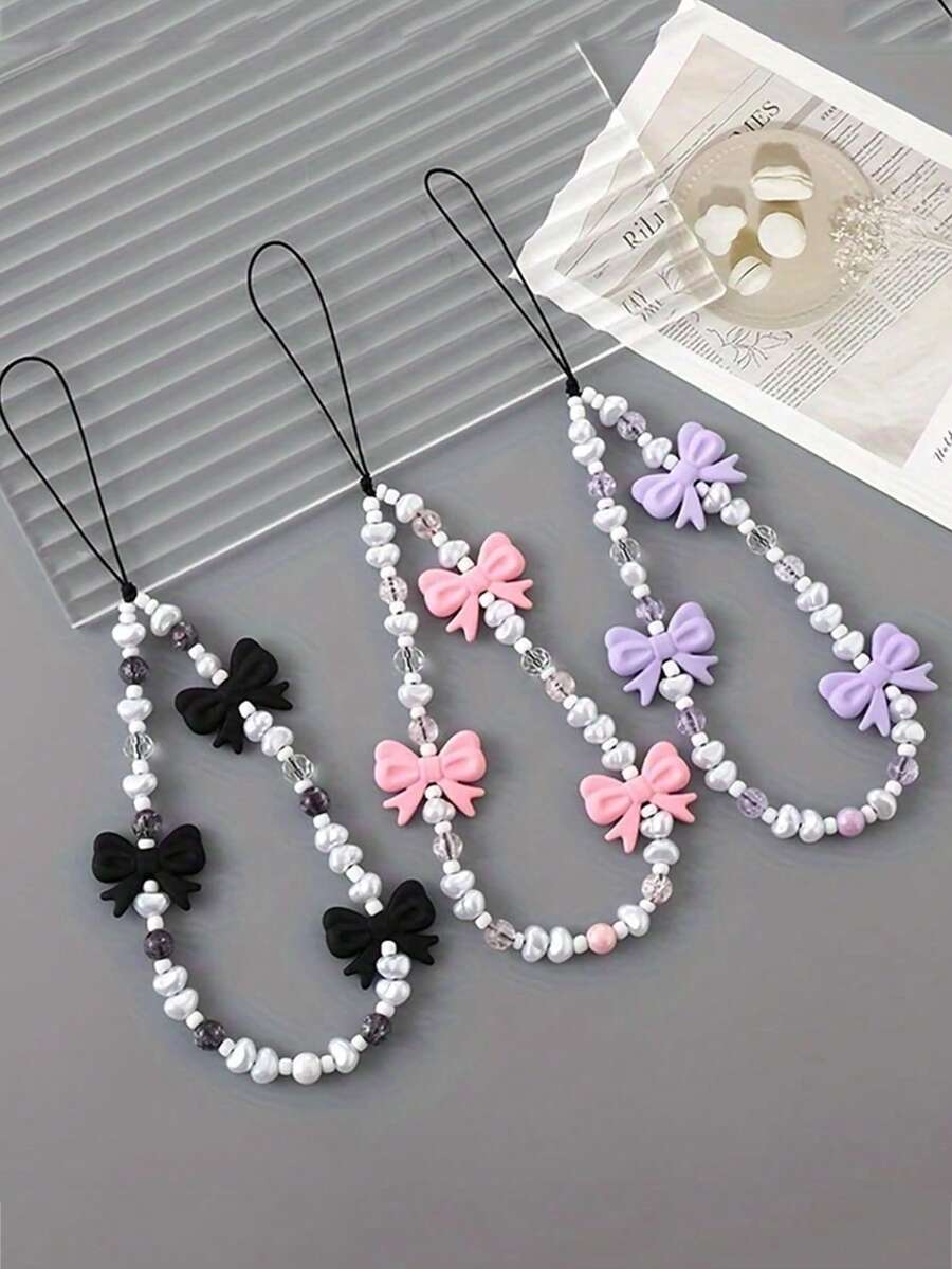 1 pieza Colgante de teléfono con lazo de cuentas multicolor, decoración de perlas hecha a mano, apto para fundas de teléfono y decoración de bolsos - Multicolor - Ver 1
