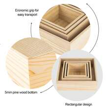 4PCS Unfinished Wooden Boxes, Square Wooden Box Storage Organizers For DIY Crafts, Collectibles, Treasures, Succulents, Desktop Drawer Decorations, Small Flower Pots - Multicolor - View 3