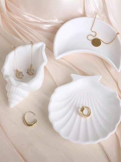 1 Peça Bandeja de Concha de Búzio Branca, Bandeja de Armazenamento de Conchas, Bandeja de Armazenamento de Joias e Cosméticos, Para Armazenamento de Joias, Adereços de Foto, Decorações de Banheiro e Sala de Estar, Decoração de Aniversário