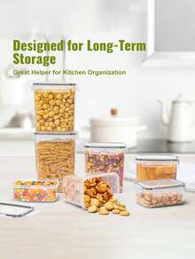10pcsFood Storage Containers With LIDS, Clear Food Jars, Moisture-Proof Sealed Crisper, For Cereals, Rice, Pasta, Tea, Nuts And Coffee Beans, Plastic Food Storage Jars, Household Kitchen Items - 黑與白 - 查看 8