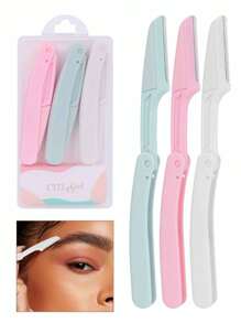 3-teiliges Set aus rostfreiem Stahl Augenbrauen-Rasierer - parfümfreies multifunktionales Körperhaartentfernungswerkzeug, klappbar und tragbar, kratzfest, praktisch zum Augenbrauen Rasieren, ohne Zubehör.