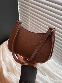 1 件咖啡色 PU 皮革鳄鱼纹拉链开合简约休闲腋下单肩法棍包，适合女性日常使用 - 咖啡 - 查看 6