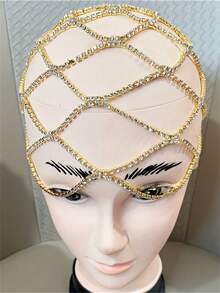 波西米亚风镂空网状头链，奢华闪亮配饰，适合女士晚礼服、派对、发饰、发饰、珠宝、婚礼、节日装扮、锐舞派对、准新娘等场合。 - 金色 - 查看 3