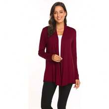 Newchoice Womens Casual Lightweight Long Sleeve Cardigan Soft Drape Open Front Fall Dusters (S-3XL) - Anggur Merah - View 3