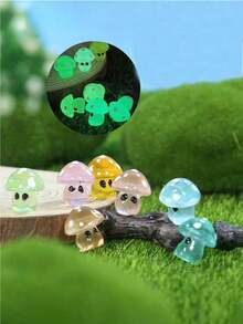 1pc/10pcs/20pcs Glow In The Dark Mushroom Resin Decor,Miniature Gardening Fairy Garden Mini Character,Cute Resin Mushroom Statues Perfect For Home Decor & Party Favors,Mushroom Fairy,Miniature Items,Mini DIY,Mini Fairy Garden,Terrariums, Potted Plants,Craft,Car Decoration. - Multicolor - View 4
