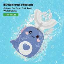 Children U-Shaped Electric Toothbrush 360 Degrees Smart Cartoon Kids Silicone Toothbrush Automatic Rechargeable  Toothbrush - 2-6 tuổi màu xanh - Xem 2