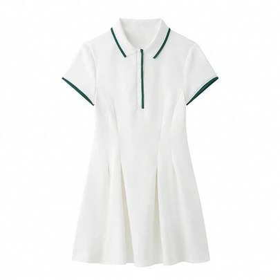 Seelio 新款夏季女装，休闲拼色褶边迷你连衣裙，运动风格