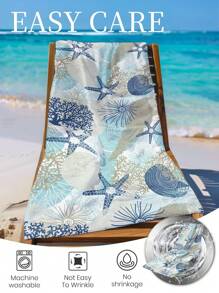 1 pieza Toalla de playa estampada, patrón de estrella de mar, toalla de baño, toalla de playa de estilo de moda, toalla de baño súper absorbente de microfibra suave y cómoda, liviana y portátil, protección contra el viento y el sol, a prueba de arena para viajes de verano, vacaciones, decoración de baño. Se recomiendan tamaños regulares y talla grande grandes (35*75cm toalla de tamaño pequeño, se recomiendan 150cm o talla grande)