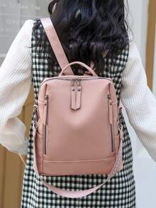 Fashionable Women's New Anti-Theft Backpack, Personalized Design Anti-Theft Backpack, School Backpack - Pink - View 2