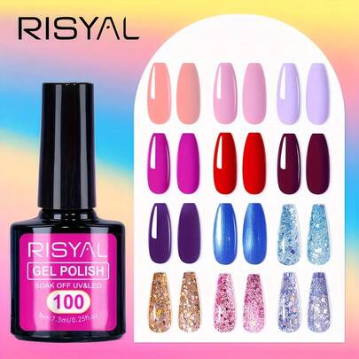 RISYAL RISYAL 7.3ml/Pkg Plain Glitter Nail Gel Polish, High Saturation Glossy Finish, For DIY Manicure Kits