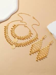 Set di gioielli europei e americani moda da sposa con foglia d'acero e moneta d'epoca: collana, orecchini e braccialetto