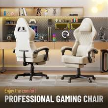 Soontrans Gaming Chair With Footrest,High Back Ergonomic Computer Gamer Chair,Comfortable Video Game Chair With Lumbar Cushion, Racing Reclining Office Desk Chair For Adult - Beige - View 3