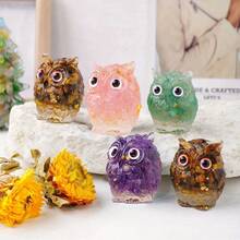 1pc Natural Crystal Stone Owl Statue Reiki Stone Owl Figurine Amulet Fengshui Sculpture For Home Office Decoration - Multicolor - View 3
