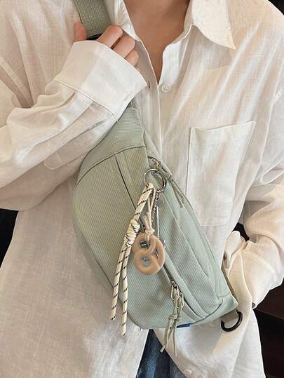 Bolso de hombro cruzado y de cintura de tela Oxford resistente y duradero con diseño de contraste de color casual y de moda