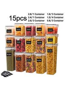 Asnews 6/11/24pcs Airtight Food Storage Containers With LIDS, Plastic Kitchen And Pantry Organization Labeled Jars For Grain Flour And Pasta,Storage And Organization,Stocking Stuffers For Adults,Kitchen Gadgets - Đen và trắng - Xem 15