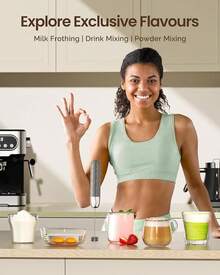 Maestri House Rechargeable Milk Frother, LunaFro Mini Handheld Electric Foam Maker Detachable Stainless Steel Whisk Drink Mixer Foamer Mini Blender For Matcha, Lattes, Cappuccino, No Stand - 中灰色和銀色 - 查看 11