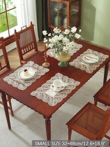ABEST6522 Home&Living store 100% 涤纶面料精致水溶性刺绣蕾丝桌旗、厨房餐桌旗、橱柜围巾、家居装饰、家庭聚会、节日装饰、室内外派对婚礼装饰，1 件 - 卡其色 - 查看 9