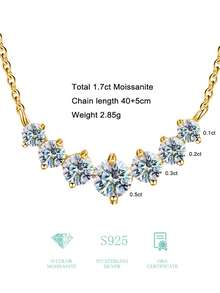 1pc 0.5 Carat S925 Sterling Silver Moissanite Necklace, Minimalist 7-Diamond Moissanite Necklace, Promise Necklace, Eternal Necklace, Luxury Elegant Jewelry For Women, Women's Gift, Bridal Jewelry - Simple Smiling Seven Princesses Moissanite Necklace - View 9