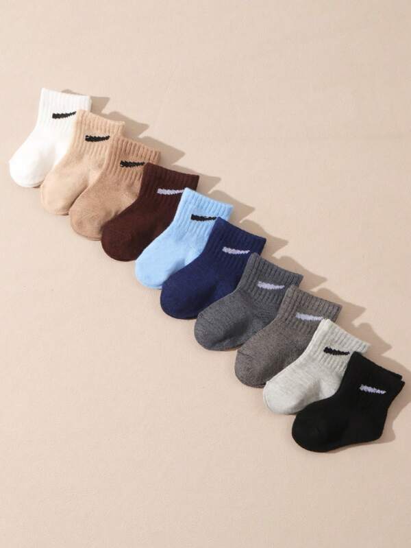 10 Pairs/Set Baby/Toddler Random Candy Color Casual Elastic Mid-Calf Socks, Summer
