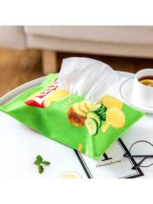 1pc Creative Potato Chip Style Tissue Box Cover, Cute Cloth Tissue Holder For Living Room, Car, Foldable Paper Towel Bag, Home Paper Napkin Storage, Space-Saving - Multicolor - View 7