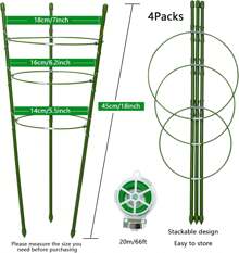 Plant Support Tomato Cages For Garden,4 Pack 18 Inch Tomato Stakes Plant Stakes For Climbing Plants Adjustable Plant Trellis For Peony Support(4 Pack With 20M Garden Twist Tie)