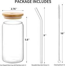 Glass Cups With Lid And Straw, 16oz Beer Glasses Glass Coffee Cups, Iced Coffee Cups With Lid, Glass Tumbler With Straw And Lid (2 PACK) - 4個玻璃杯+4根吸管+4個蓋子 - 查看 2