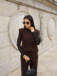 Women Sweater Co-Ords - Rust Brown - View 3