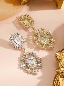 2 đôi bông tai cưới sang trọng bằng hợp kim kẽm đính đá cho nữ, bông tai thời trang cá nhân hóa cho phù dâu, phụ kiện ngày Valentine. - Vàng - Xem 3