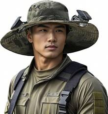 Wide Brim Solar Fan Outdoor Fishing Hat, Solar&USB Charging Sunscreen Sun Hat For Men Women, Sun Hat UPF 50+ With 2 Fans - Camouflage a - View 1