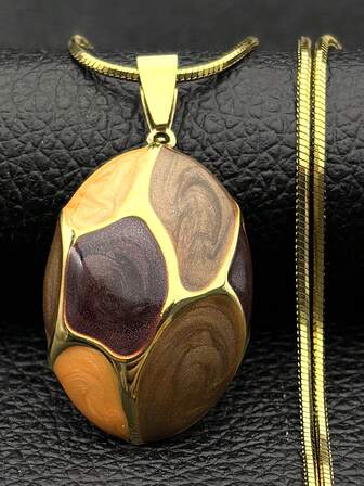 Collar con colgante de esmalte de colores contrastantes geométricos para mujeres, cadena de acero inoxidable color oro