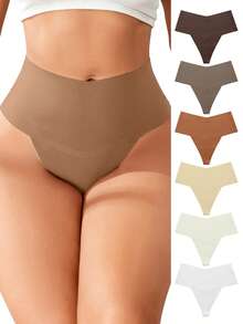 Sharicca 6pcs Women's High Waist Seamless Underwear Soft Breathable Comfortable Stretch Sexy Solid Color Triangle Panties - 設定-2 - 查看 7