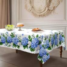 1pc Hydrangea Floral Round Tablecloth - Polyester Material, Watercolor Blue Floral Design, Suitable For Spring/Summer Picnic, Dinner Party And June Celebration Decoration, Standard Size (55"X70", 60"X60", 60"X86"), Outdoor Tablecloth, Picnic Table Cover, Elegant Dining Table Decor, Polyester Fabric, Easy Care Material, Home Decoration, Event Styling