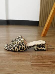 Mules à talon compensé épais imprimé léopard marron pour femme, chaussures d'été confortables