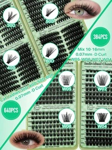 Lashsun 2304 Clusters Lashes Book High Capacity Lashes Kit, D Curl Lash Clusters Multiple Styles Mixed 10-16mm Mega Volume Individual Lashes Wispy Lashes Cluster Lash Set Comes With Bond&Seal Lash Remover And Tweezers For DIY Use At Home, Beginner Friendly - 黑色 - 查看 4