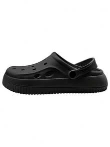 Plain Color Platform Casual Hollow Out Sandals For Men & Women, Large Size, Suitable For Vacation, Basketball, Driving, Beach, Running, Anti-Slip And Breathable Closed Toe Slippers - Black - View 10