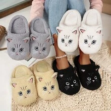 Dép đi trong nhà thời trang mới cho cặp đôi, vải thêu họa tiết động vật cơ bản ấm áp thoải mái, thích hợp mặc ở nhà vào mùa xuân, thu và đông - màu đen - Xem 6